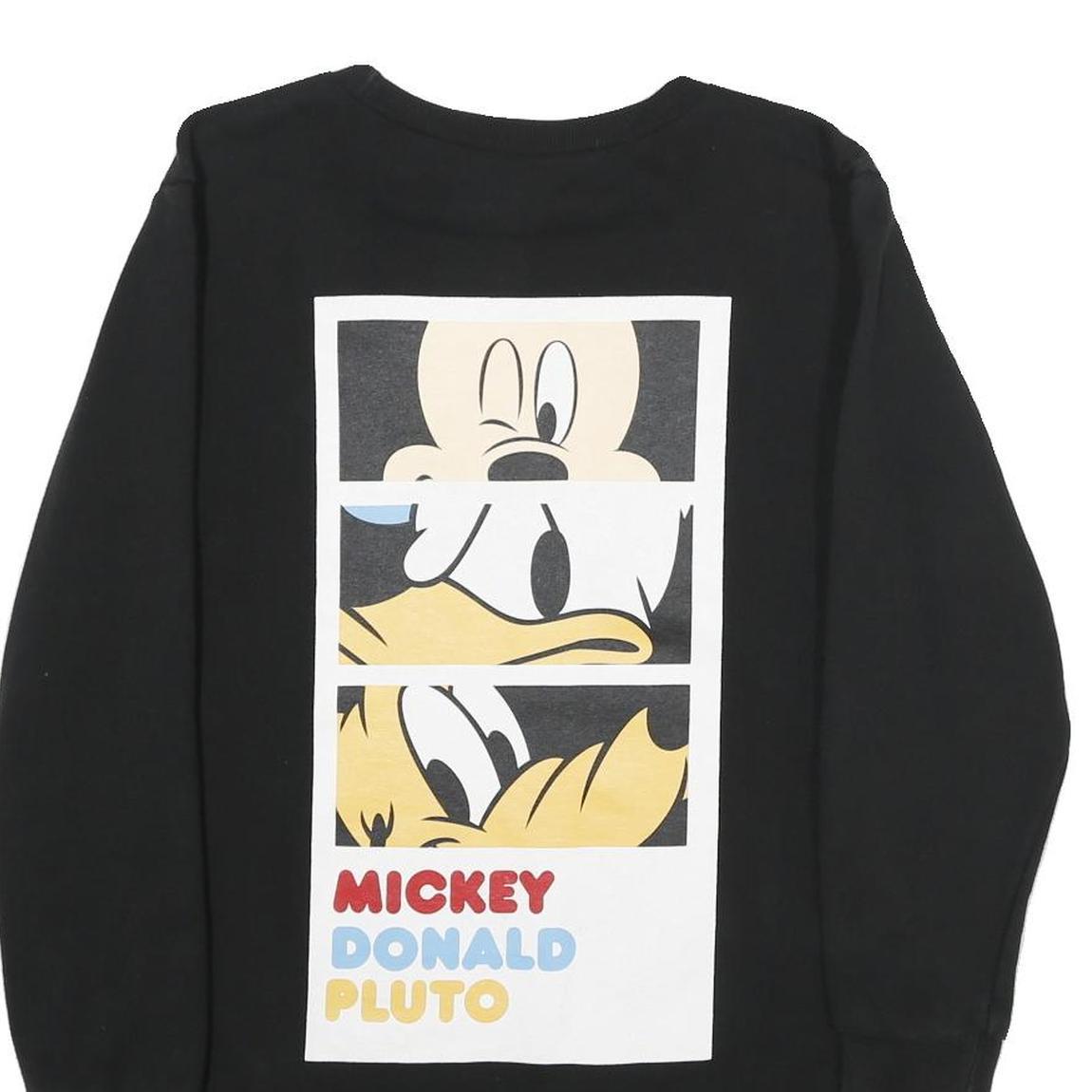 DISNEY Womens Black Mickey Donald Pluto Crew Neck L Cartoon Characters