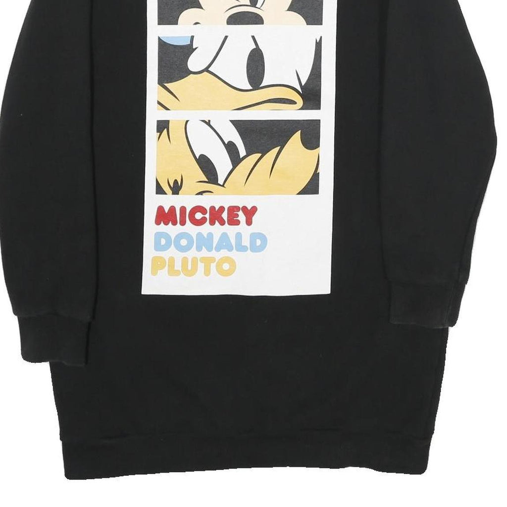 DISNEY Womens Black Mickey Donald Pluto Crew Neck L Cartoon Characters