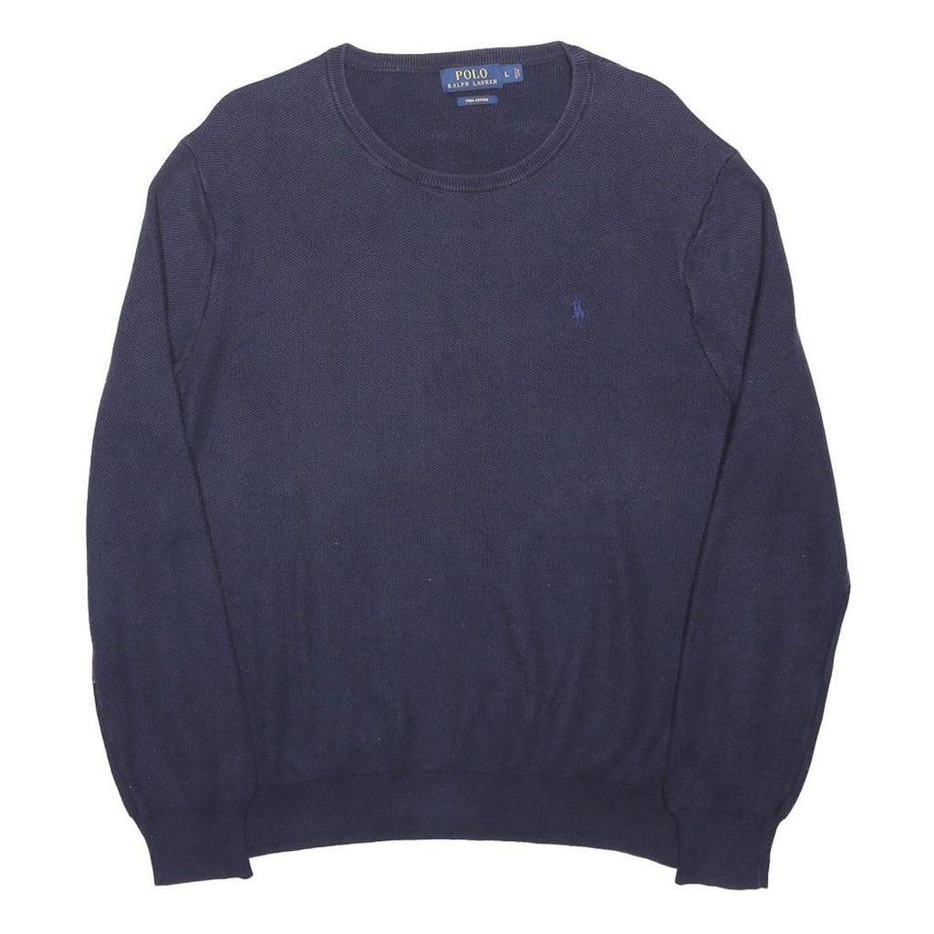 POLO RALPH LAUREN Mens Navy Plain Cotton Jumper Crew Neck Basic Knit L