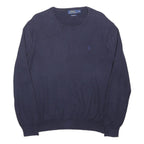 POLO RALPH LAUREN Mens Navy Plain Cotton Jumper Crew Neck Basic Knit L