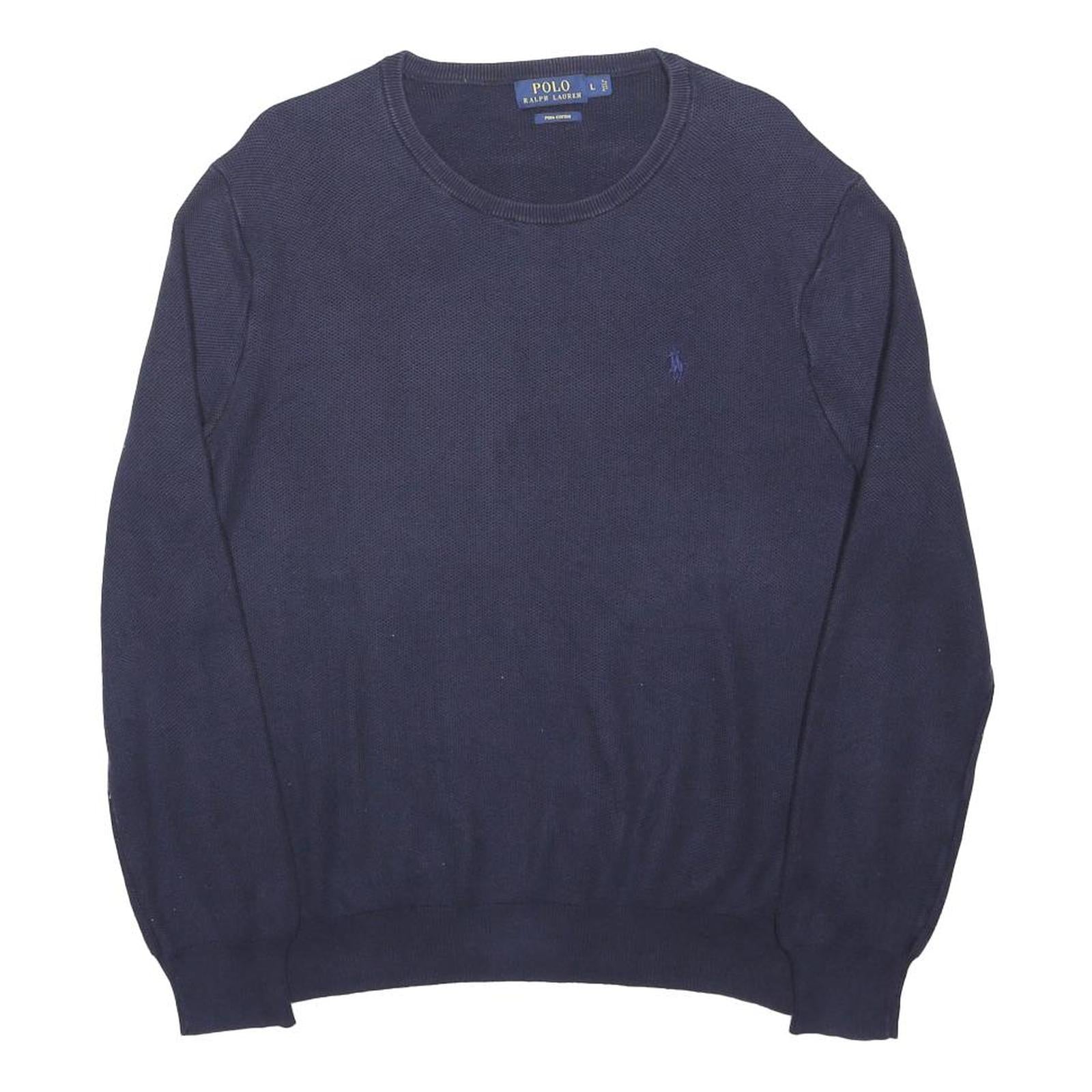 POLO RALPH LAUREN Mens Navy Plain Cotton Jumper Crew Neck Basic Knit L