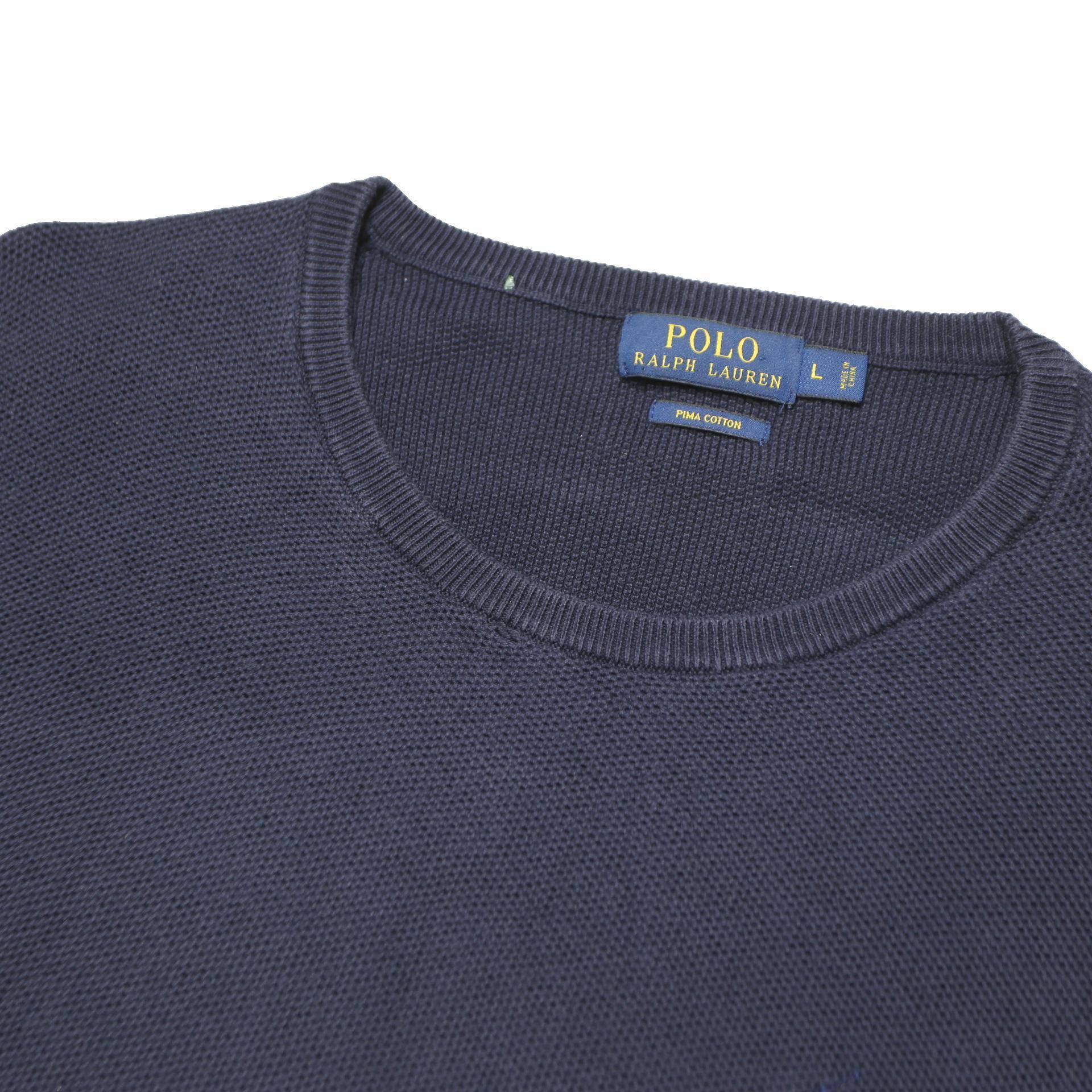 POLO RALPH LAUREN Mens Navy Plain Cotton Jumper Crew Neck Basic Knit L