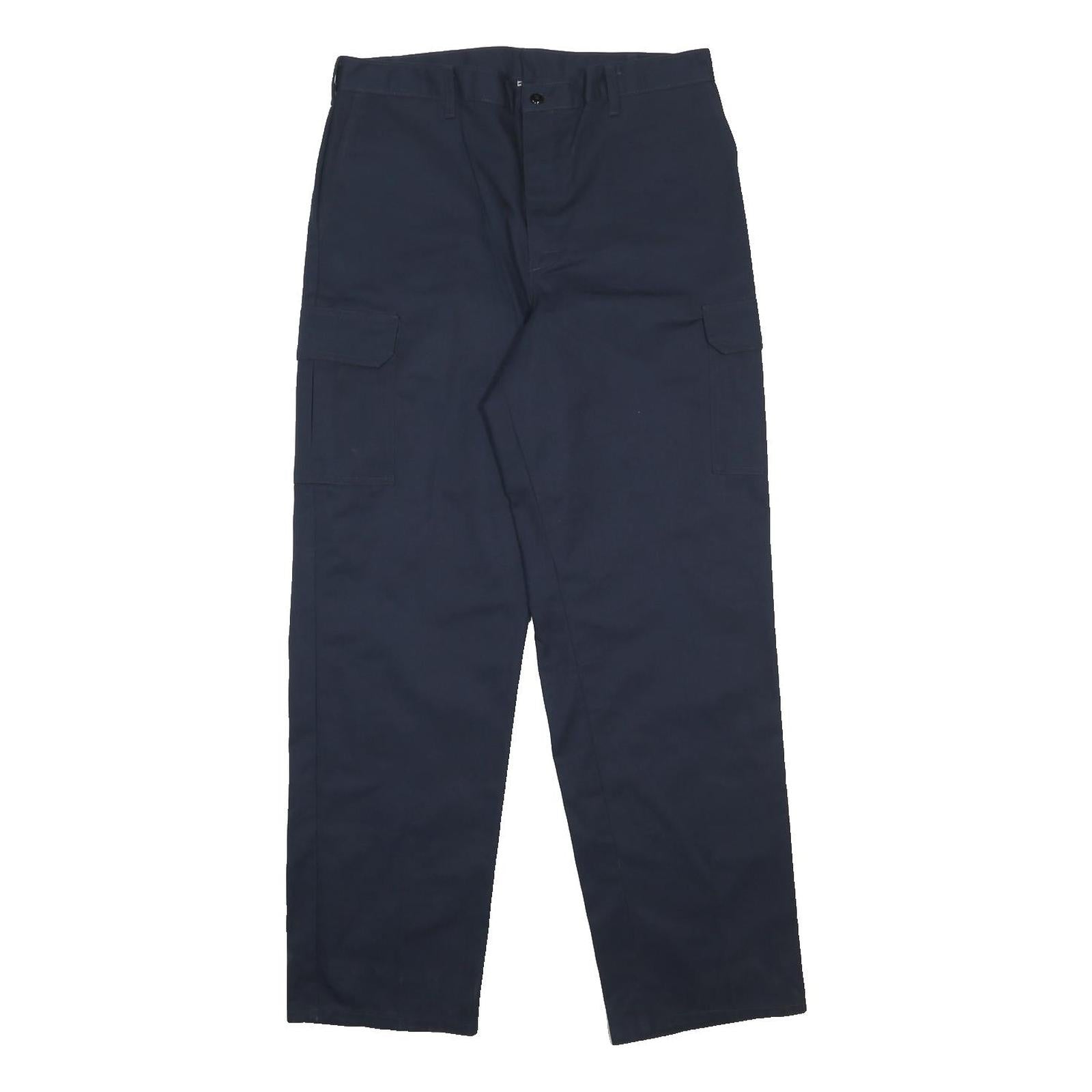 DICKIES Mens Navy Blue Relaxed Cargo Trousers W36 L32 Cotton Blend Zip Closure