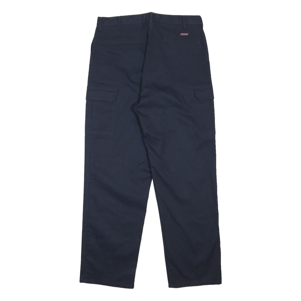 DICKIES Mens Navy Blue Relaxed Cargo Trousers W36 L32 Cotton Blend Zip Closure