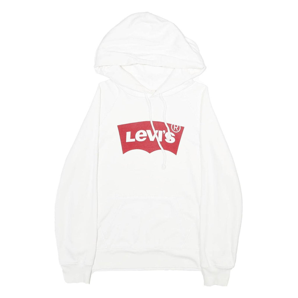 LEVI'S Mens White Hoodie S Cotton Blend Pullover Drawstring Hooded Sweatshirt