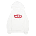 LEVI'S Mens White Hoodie S Cotton Blend Pullover Drawstring Hooded Sweatshirt