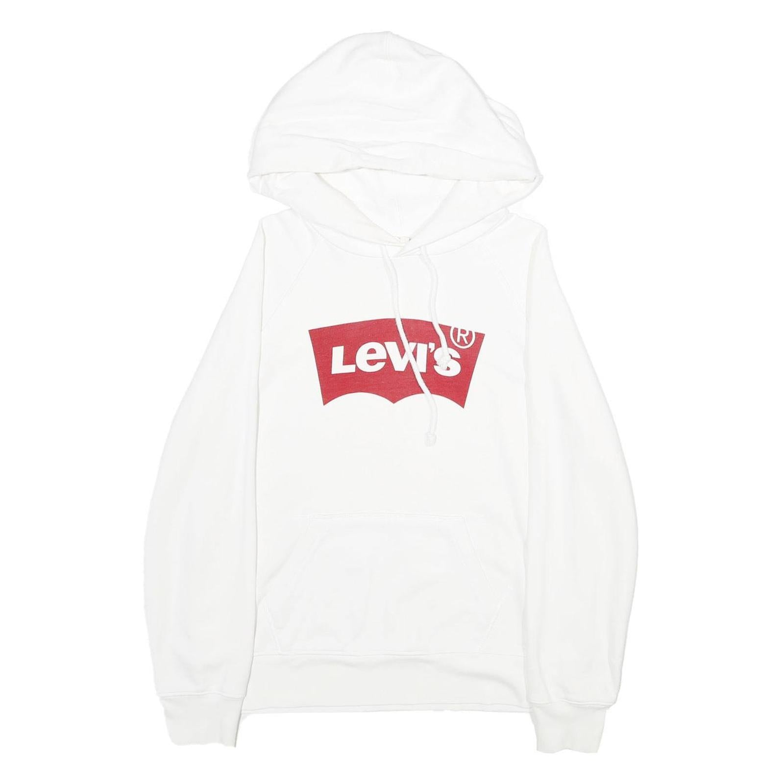 LEVI'S Mens White Hoodie S Cotton Blend Pullover Drawstring Hooded Sweatshirt