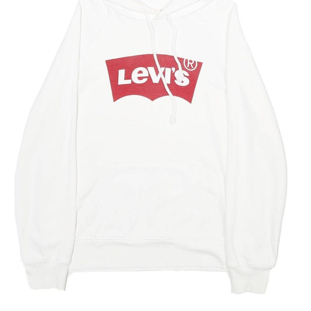 LEVI'S Mens White Hoodie S Cotton Blend Pullover Drawstring Hooded Sweatshirt