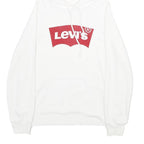 LEVI'S Mens White Hoodie S Cotton Blend Pullover Drawstring Hooded Sweatshirt