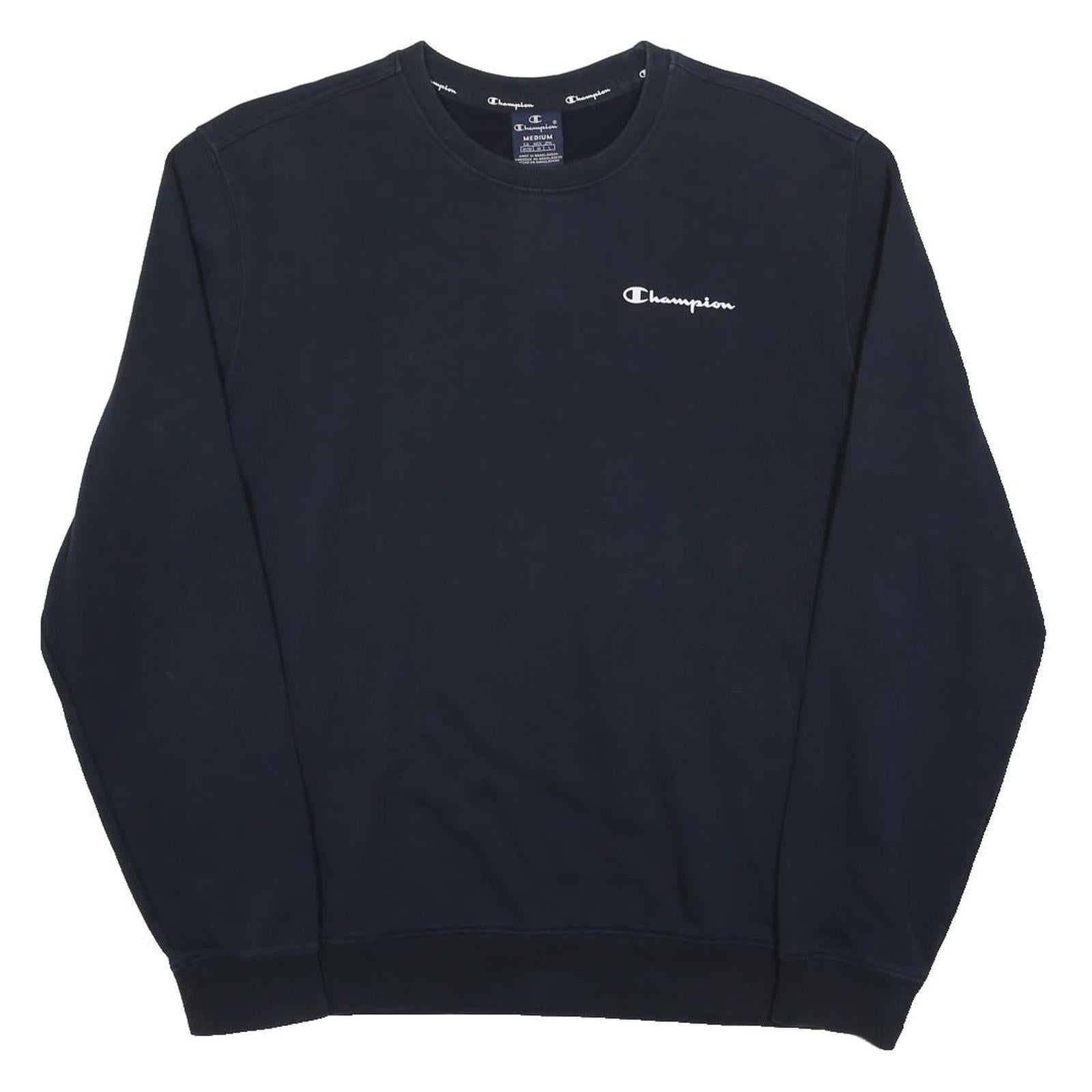CHAMPION Mens Black Crew Neck M Cotton Blend Sweatshirt Logo Embroidery
