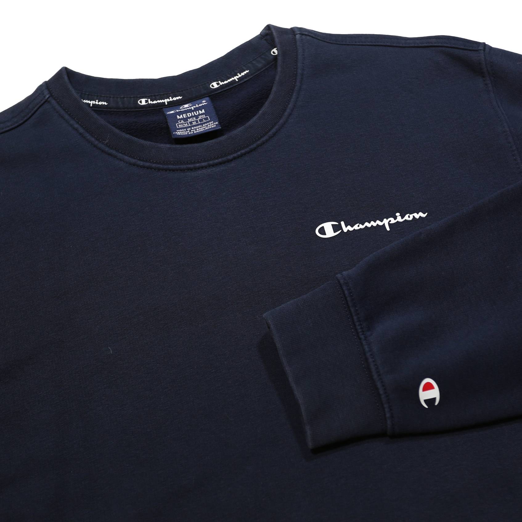 CHAMPION Mens Black Crew Neck M Cotton Blend Sweatshirt Logo Embroidery