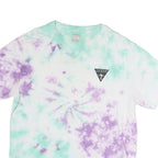GUESS Womens White & Purple Tie Dye T-Shirt S Short Sleeve Crew Neck Cotton