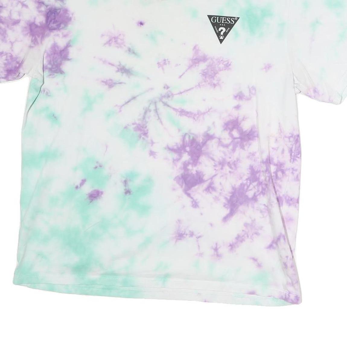 GUESS Womens White & Purple Tie Dye T-Shirt S Short Sleeve Crew Neck Cotton