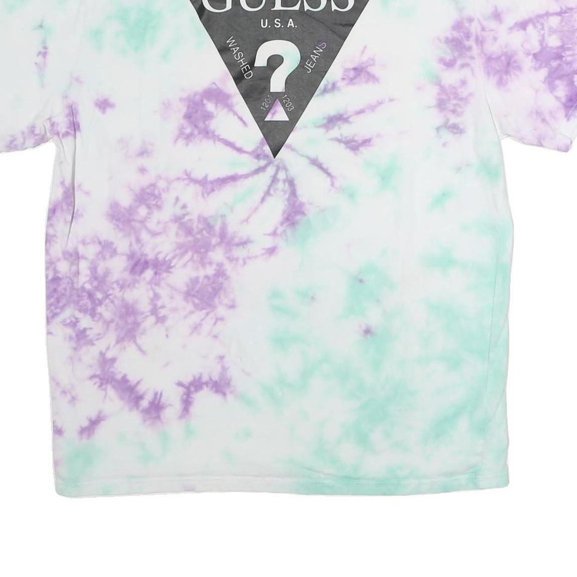 GUESS Womens White & Purple Tie Dye T-Shirt S Short Sleeve Crew Neck Cotton