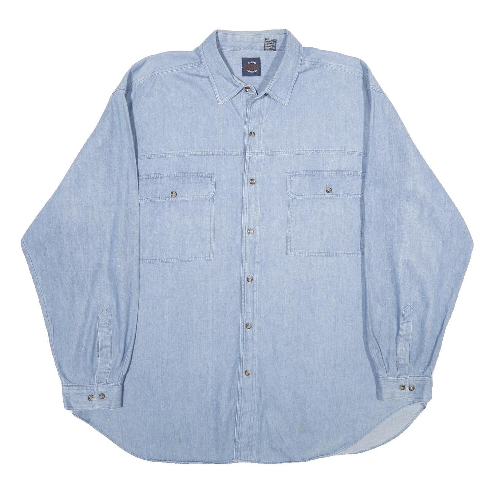 SAUGATUCK Mens Blue Shirt 2XL Cotton Denim Long Sleeve Casual Relaxed Fit