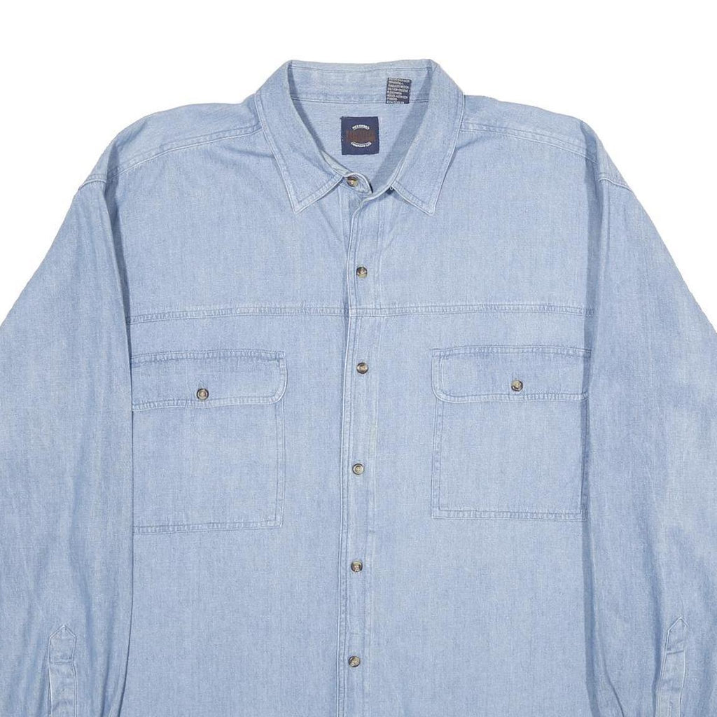 SAUGATUCK Mens Blue Shirt 2XL Cotton Denim Long Sleeve Casual Relaxed Fit