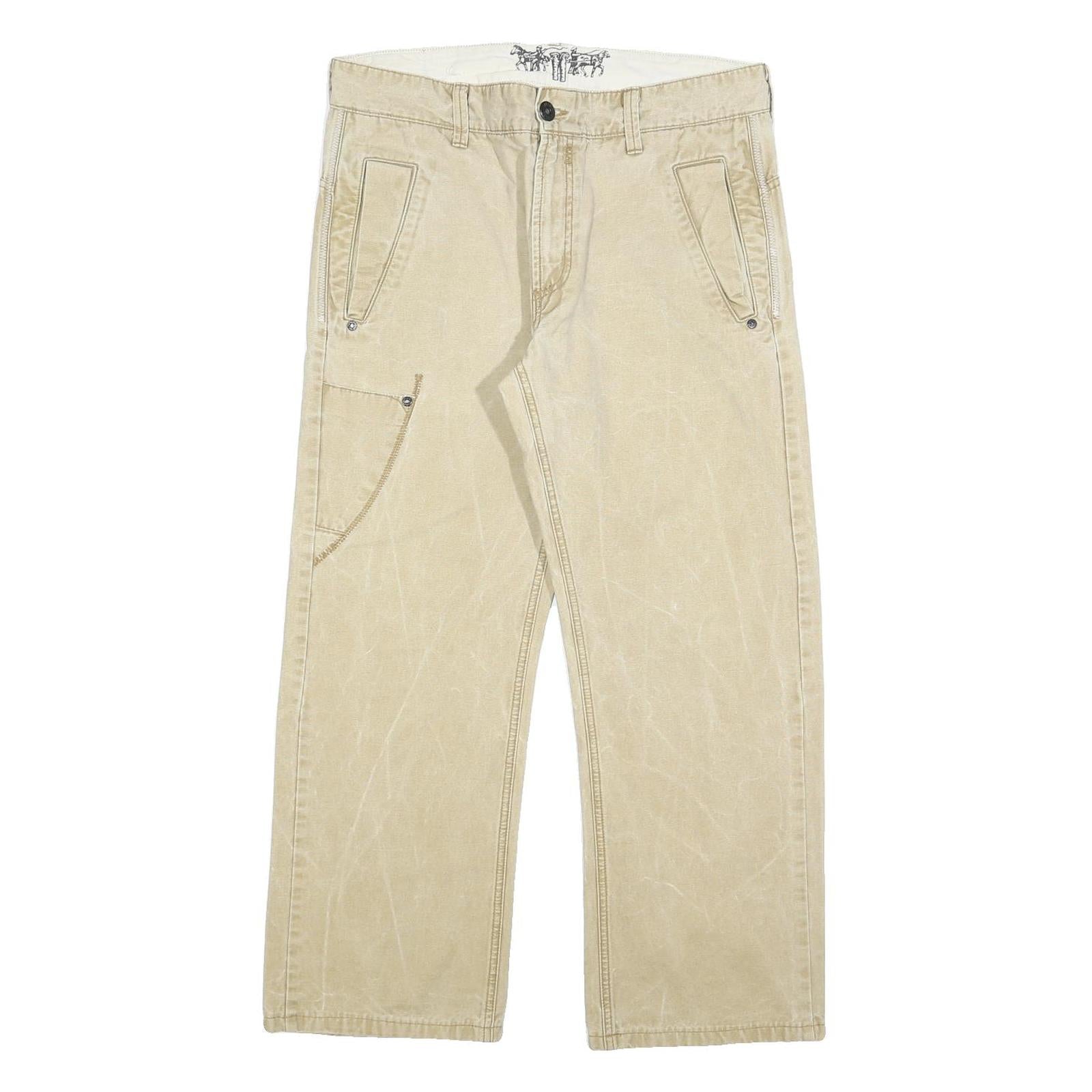 LEVI'S Mens Beige Cotton Blend Regular Straight Trousers W34 L28 Casual Zip