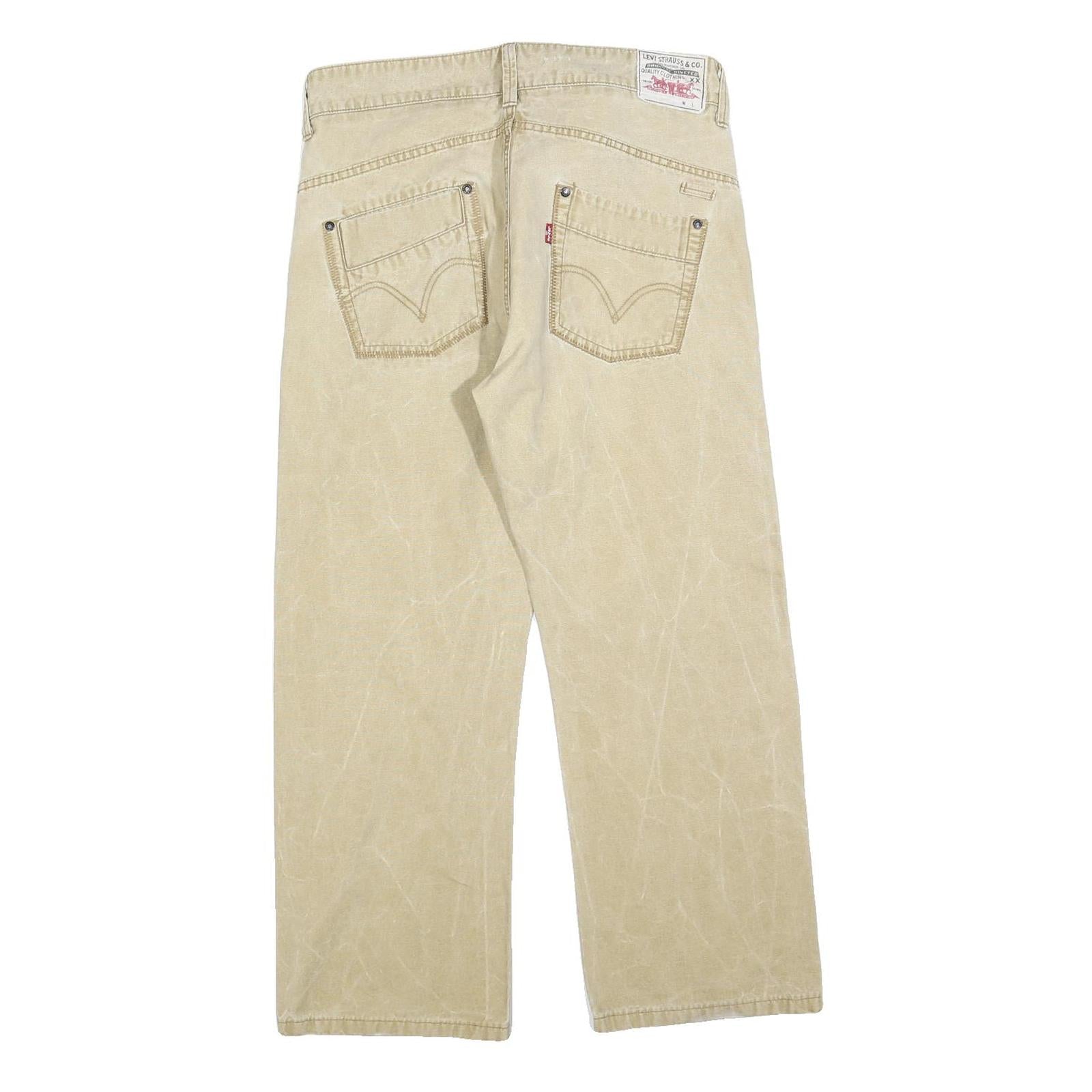 LEVI'S Mens Beige Cotton Blend Regular Straight Trousers W34 L28 Casual Zip