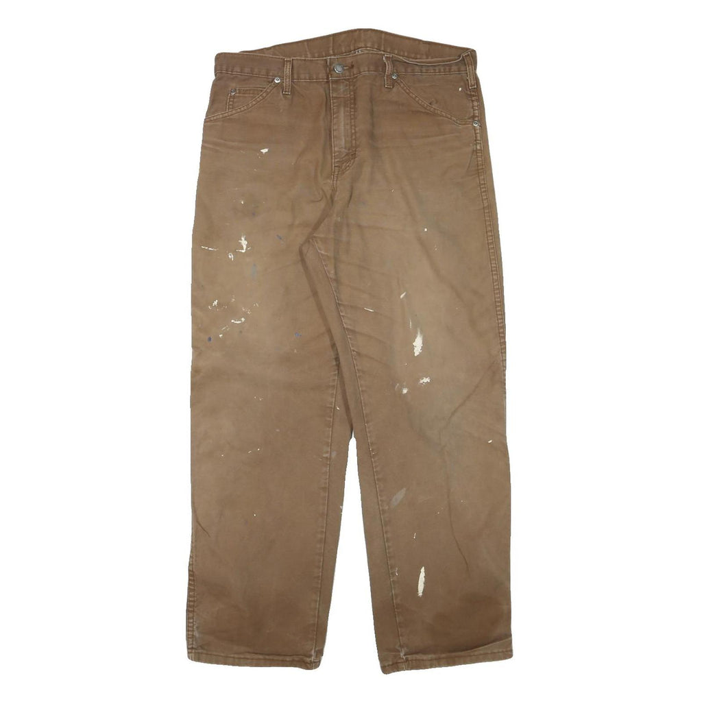 DICKIES Mens Cotton Blend Brown Regular Fit Straight Leg Trousers W33 L29