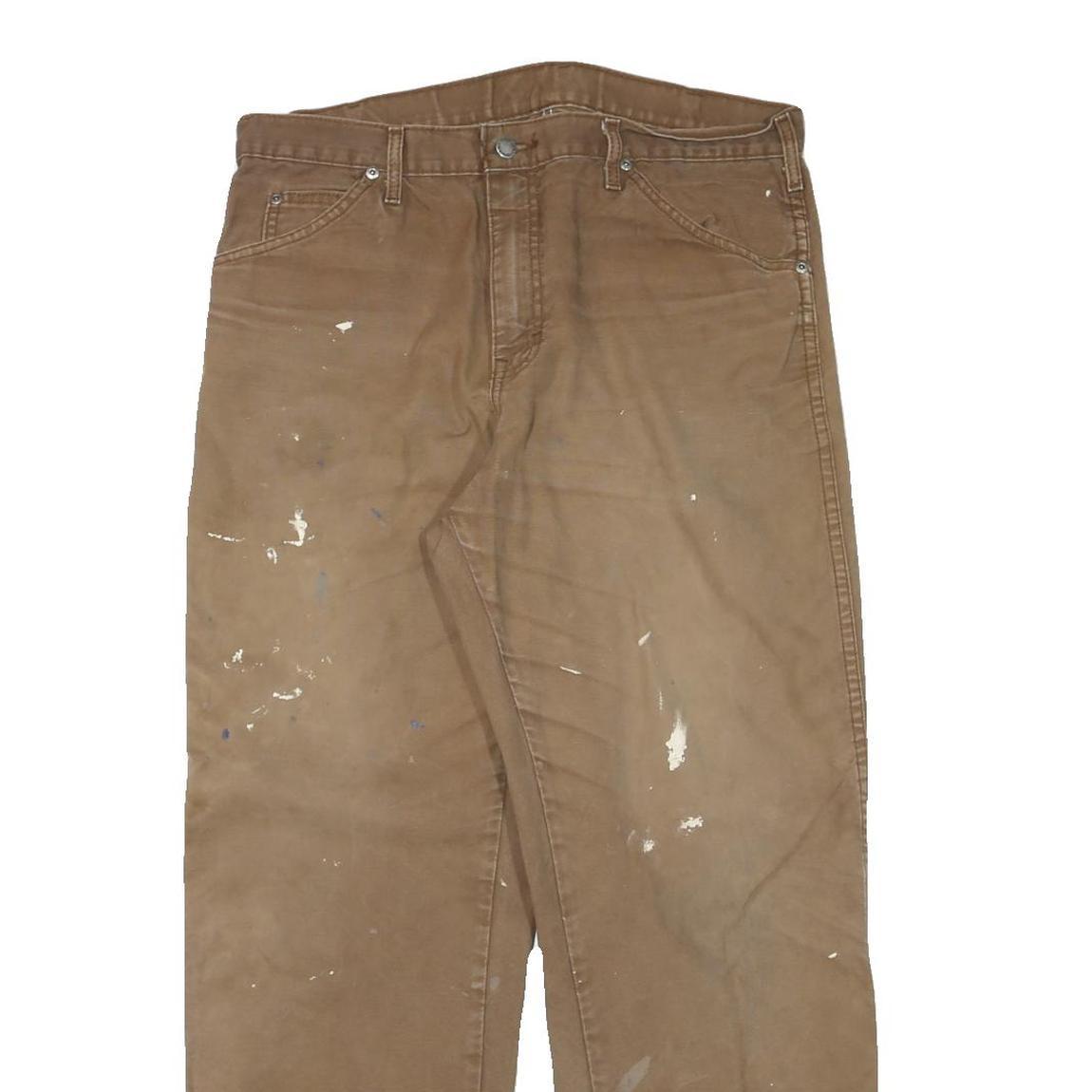 DICKIES Mens Cotton Blend Brown Regular Fit Straight Leg Trousers W33 L29