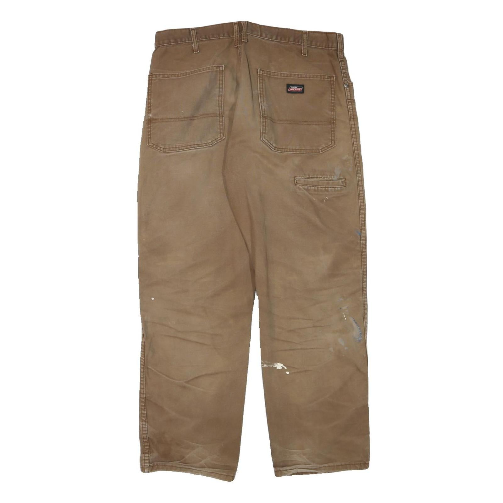 DICKIES Mens Cotton Blend Brown Regular Fit Straight Leg Trousers W33 L29