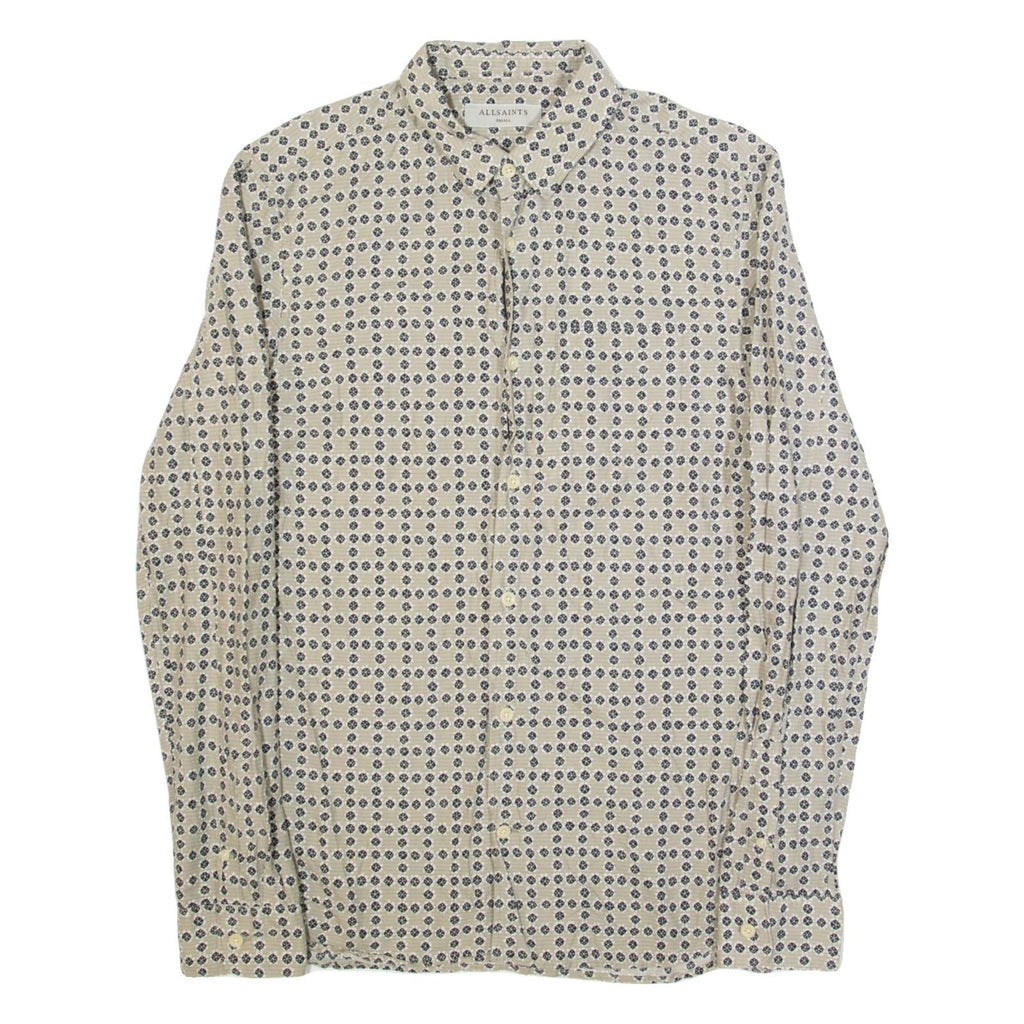 ALL SAINTS Mens Shirt Beige Spotted Long Sleeve S