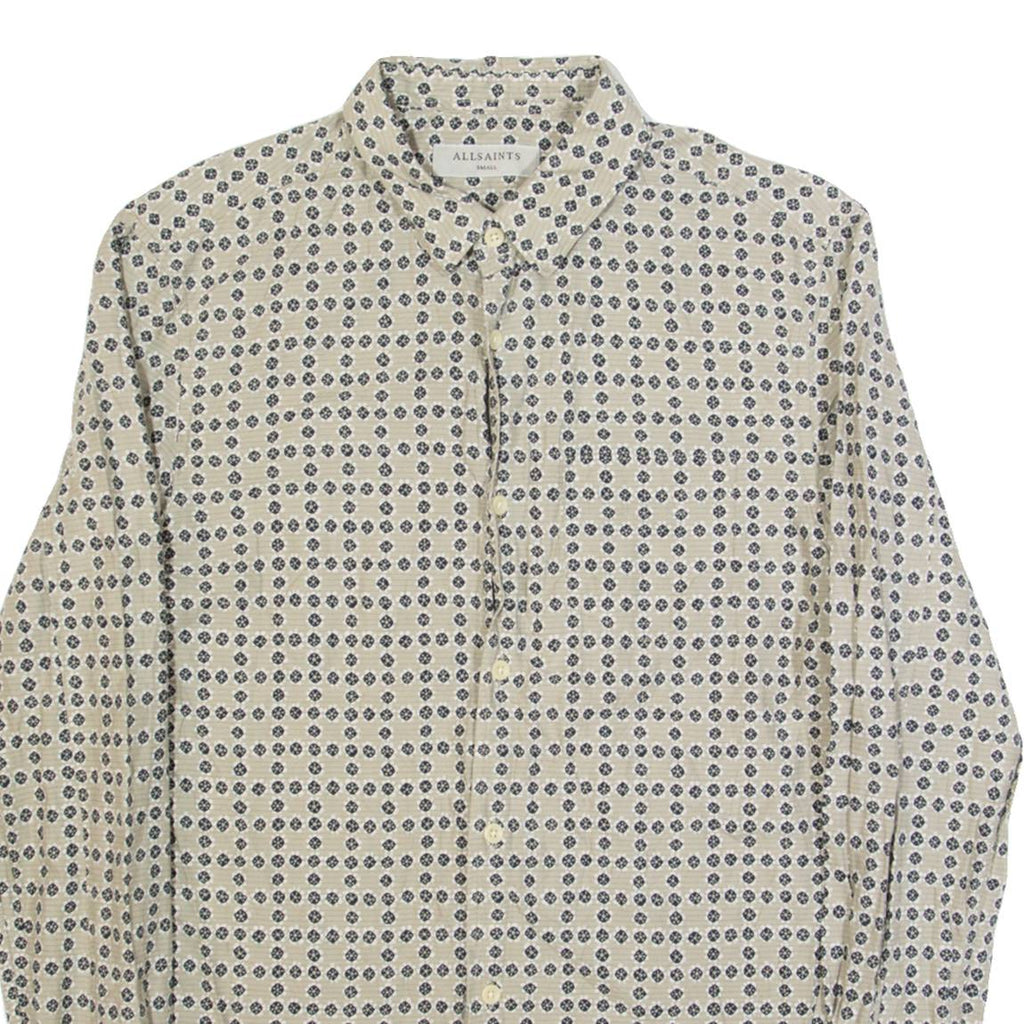 ALL SAINTS Mens Shirt Beige Spotted Long Sleeve S