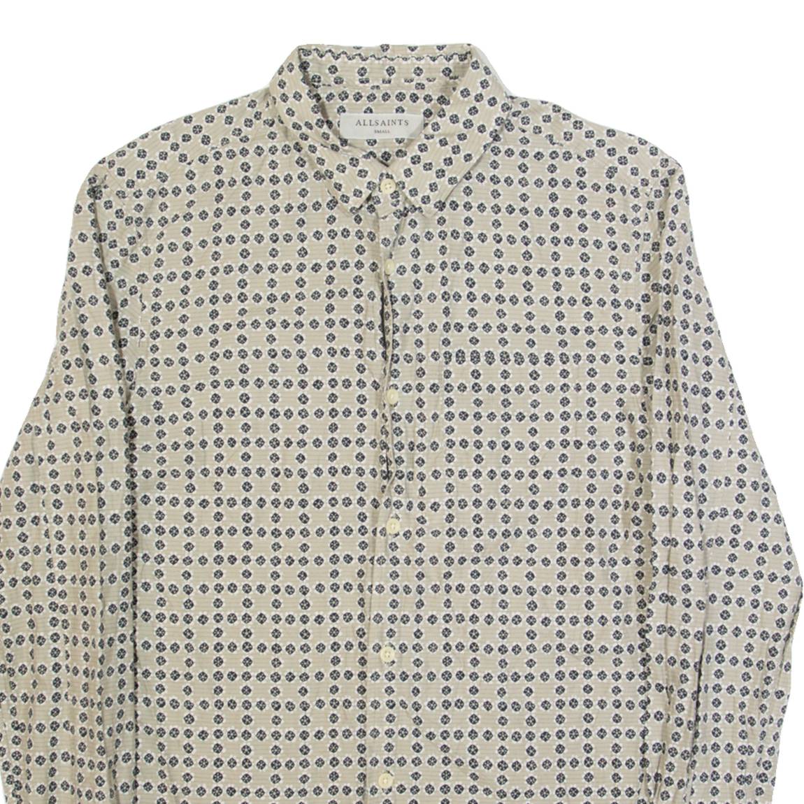 ALL SAINTS Mens Shirt Beige Spotted Long Sleeve S