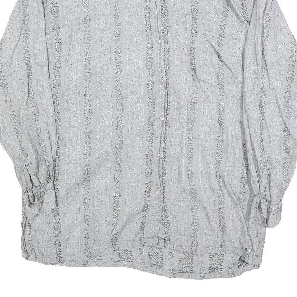 Womens Grey Striped Basic Shirt Long Sleeve Collared Size M Casual Everyday