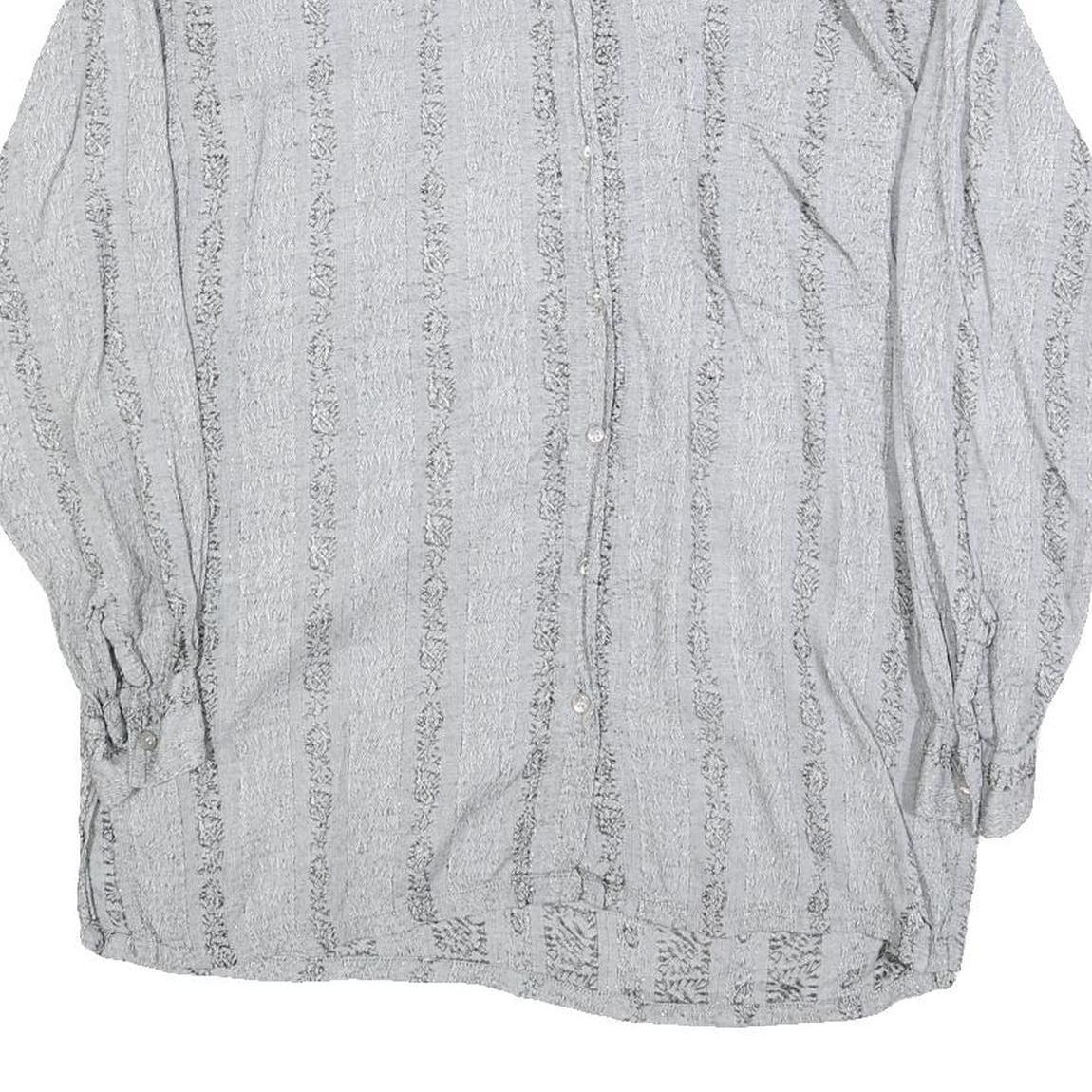 Womens Grey Striped Basic Shirt Long Sleeve Collared Size M Casual Everyday