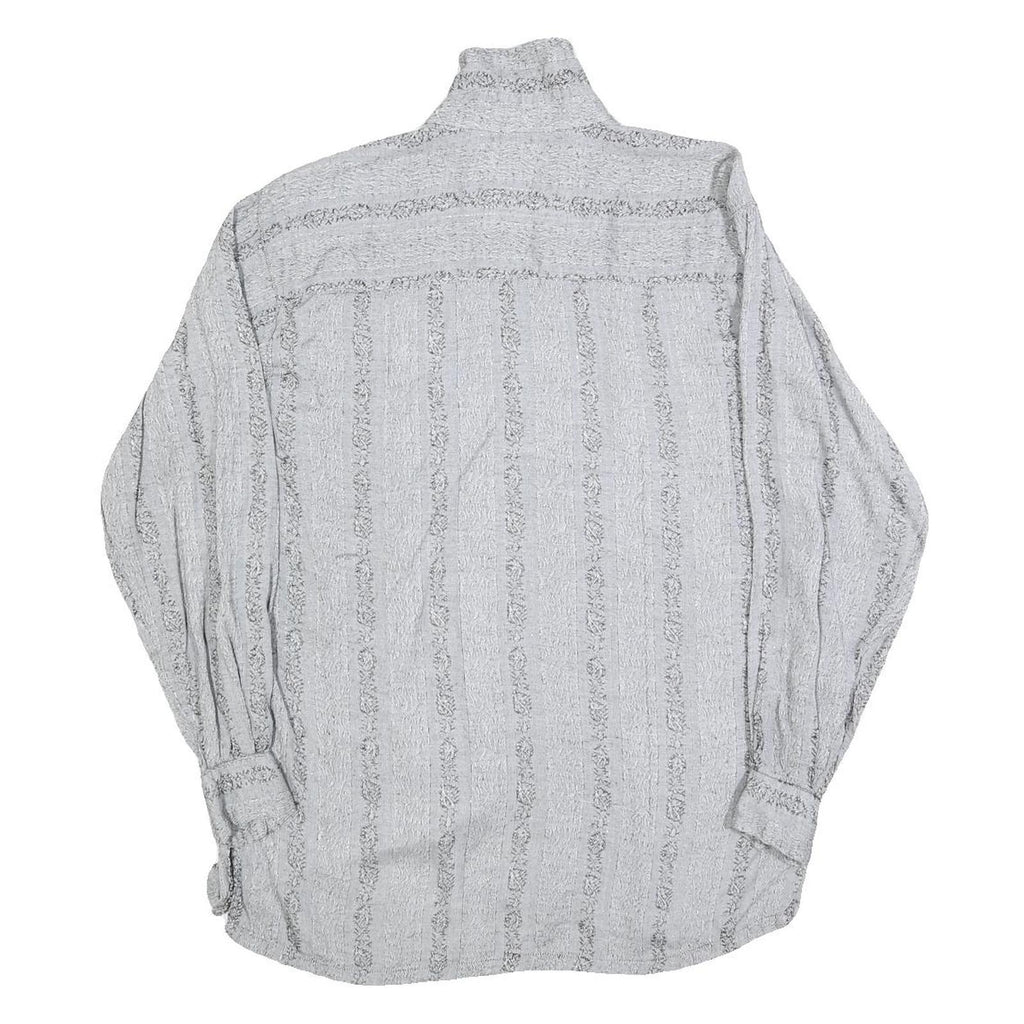 Womens Grey Striped Basic Shirt Long Sleeve Collared Size M Casual Everyday