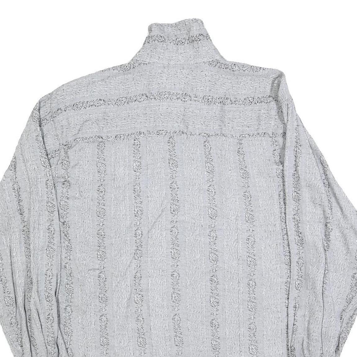 Womens Grey Striped Basic Shirt Long Sleeve Collared Size M Casual Everyday