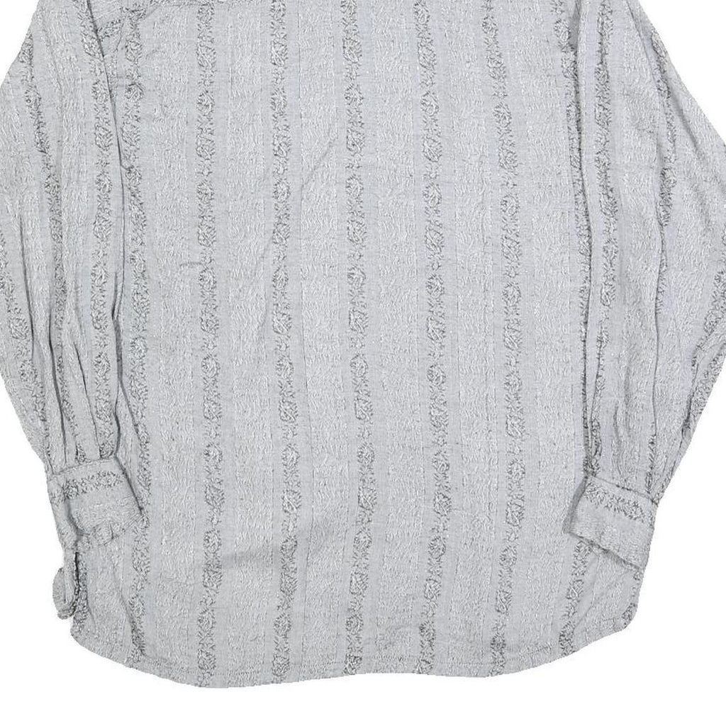Womens Grey Striped Basic Shirt Long Sleeve Collared Size M Casual Everyday