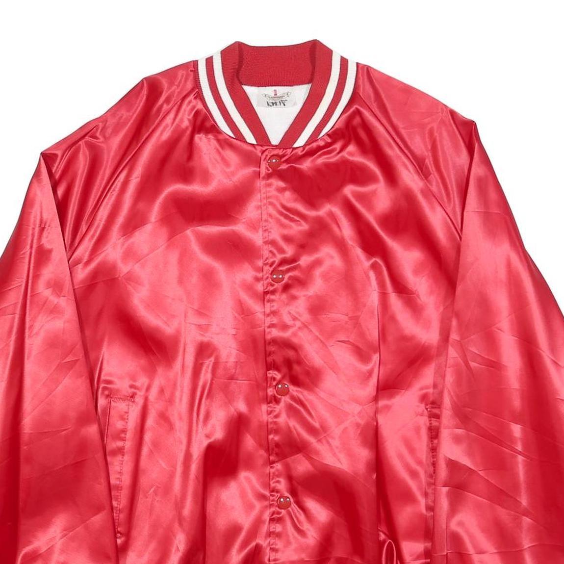 AUBURN SPORTSWEAR Mens Red Satin Bomber Jacket XL Nylon Plain Button Closure