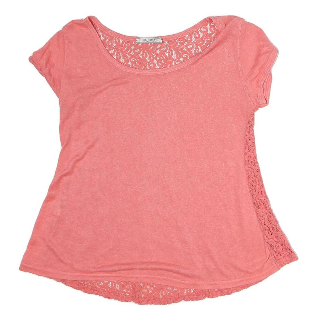 FRACOMINA Womens Pink Lace Back Cap Sleeve Top S Casual Polyester