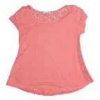 FRACOMINA Womens Pink Lace Back Cap Sleeve Top S Casual Polyester
