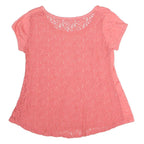 FRACOMINA Womens Pink Lace Back Cap Sleeve Top S Casual Polyester