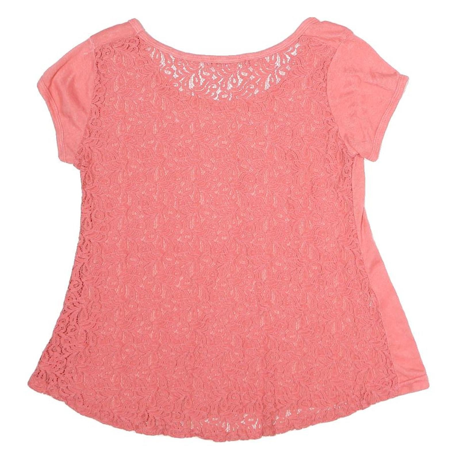 FRACOMINA Womens Pink Lace Back Cap Sleeve Top S Casual Polyester