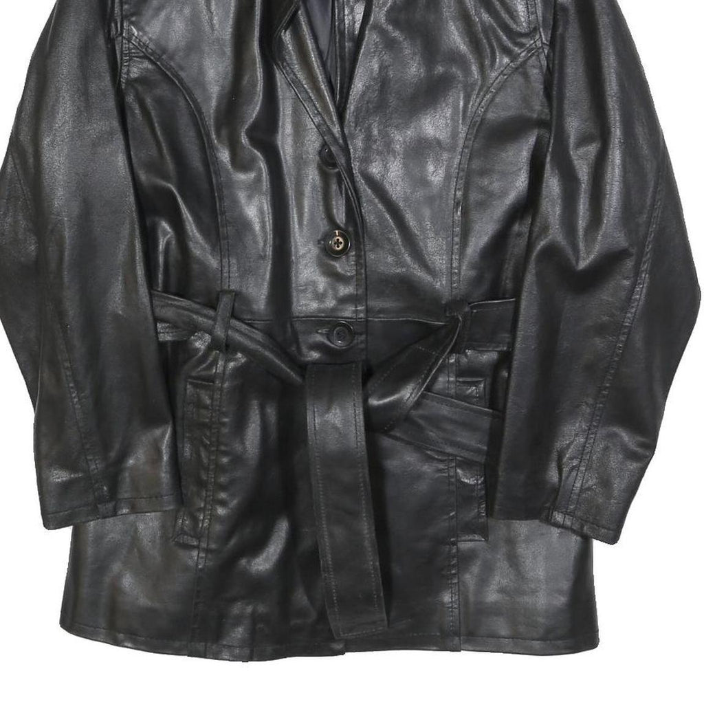 LONDON MARKET Womens Black Leather Jacket M Button Classic Timeless Outerwear