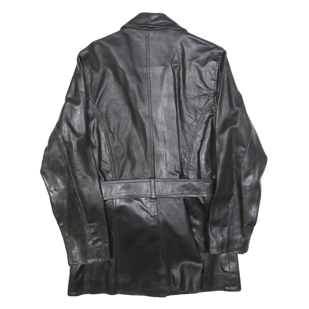 LONDON MARKET Womens Black Leather Jacket M Button Classic Timeless Outerwear