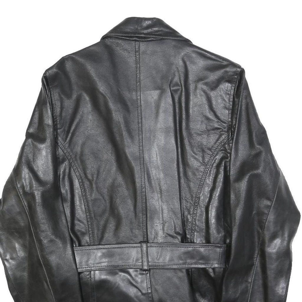 LONDON MARKET Womens Black Leather Jacket M Button Classic Timeless Outerwear