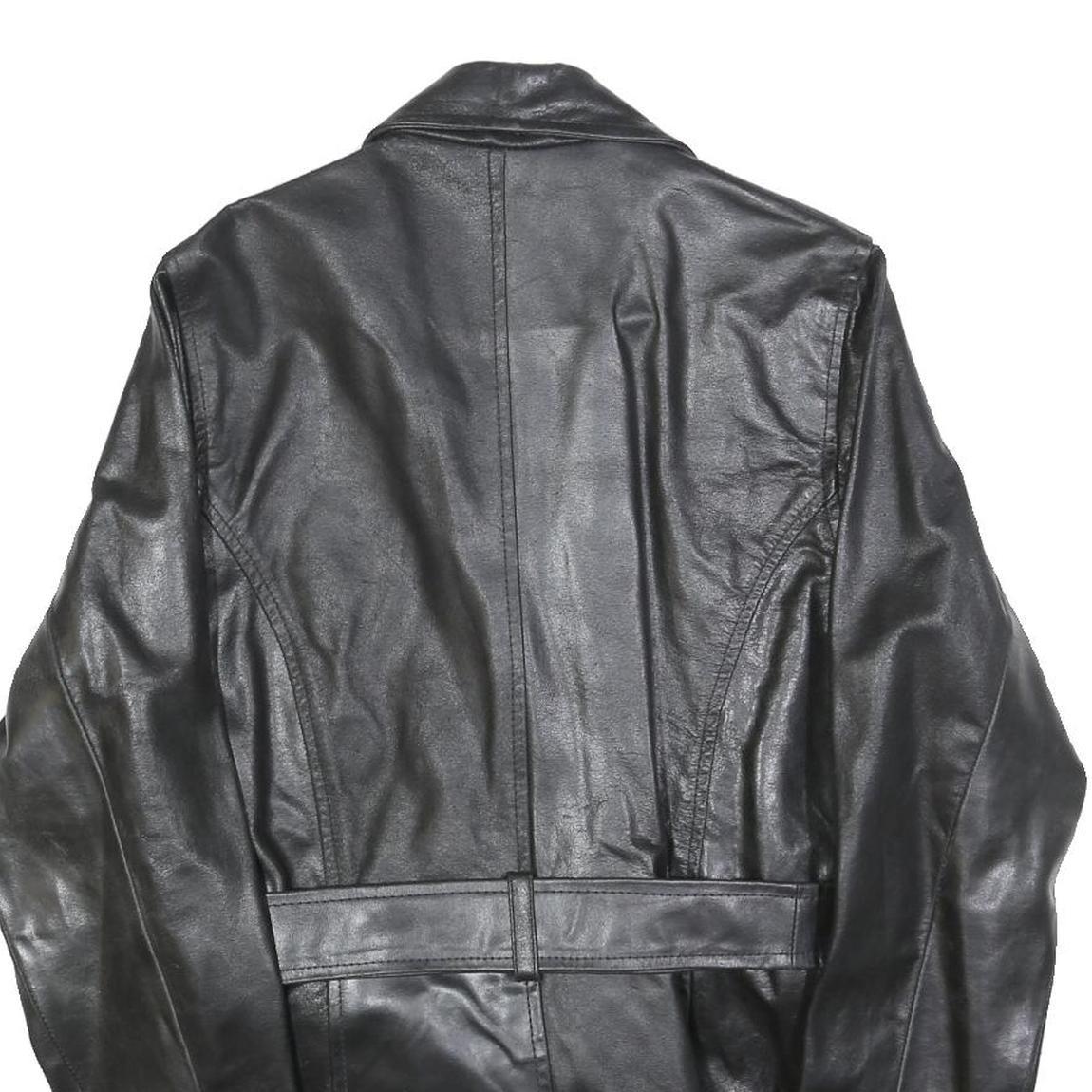 LONDON MARKET Womens Black Leather Jacket M Button Classic Timeless Outerwear