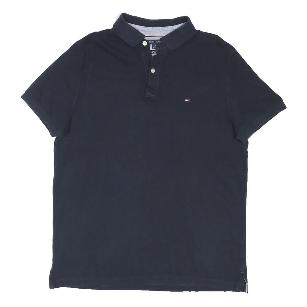 TOMMY HILFIGER Mens Navy Blue Short Sleeve Plain Polo Shirt M Cotton Blend
