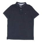 TOMMY HILFIGER Mens Navy Blue Short Sleeve Plain Polo Shirt M Cotton Blend