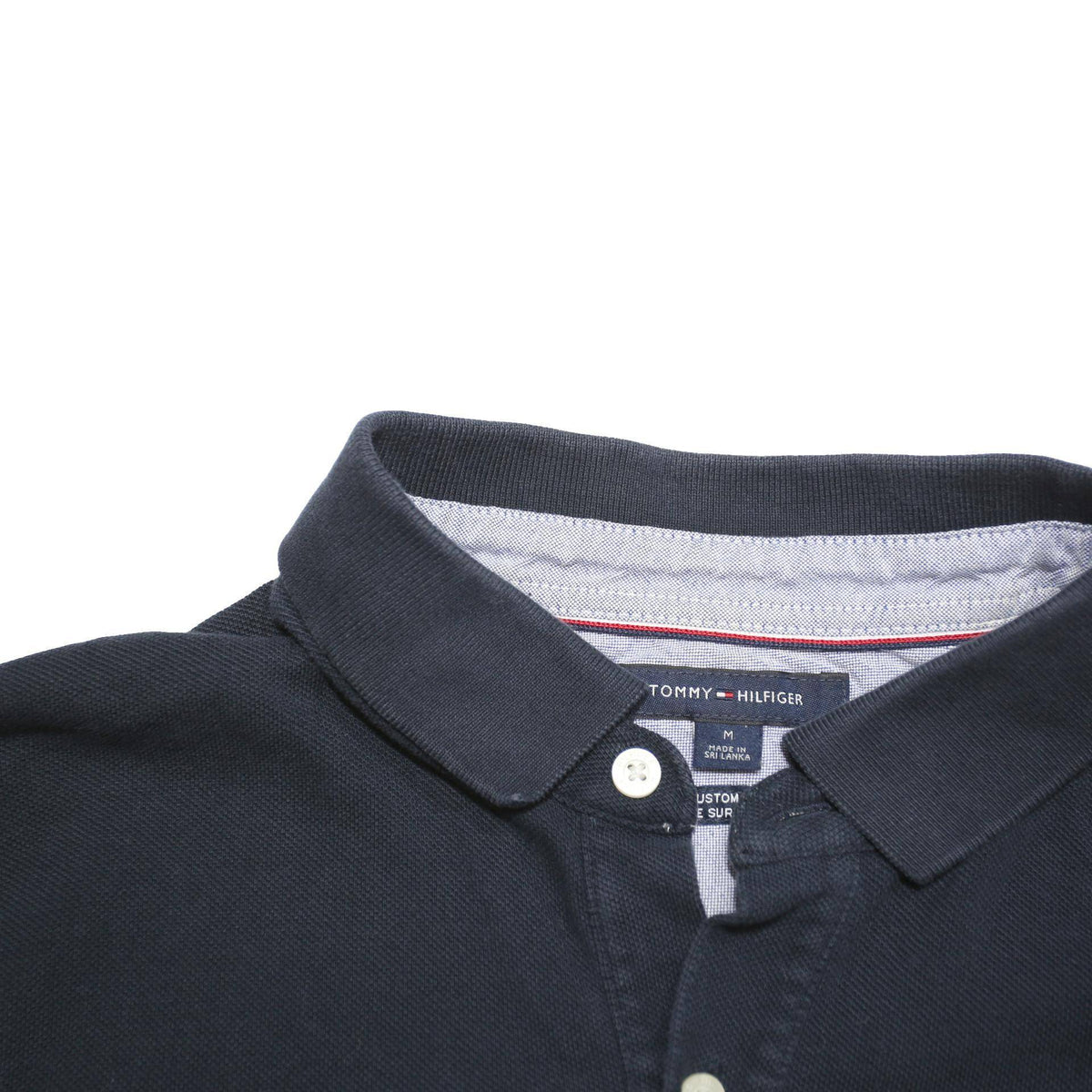 TOMMY HILFIGER Mens Navy Blue Short Sleeve Plain Polo Shirt M Cotton Blend