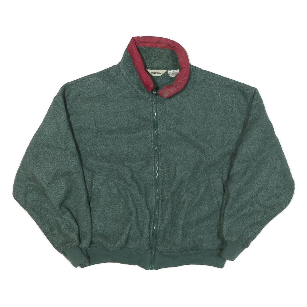 CABIN CREEK Mens Green & Burgundy Fleece Jacket S Polyester Blend Zip Casual