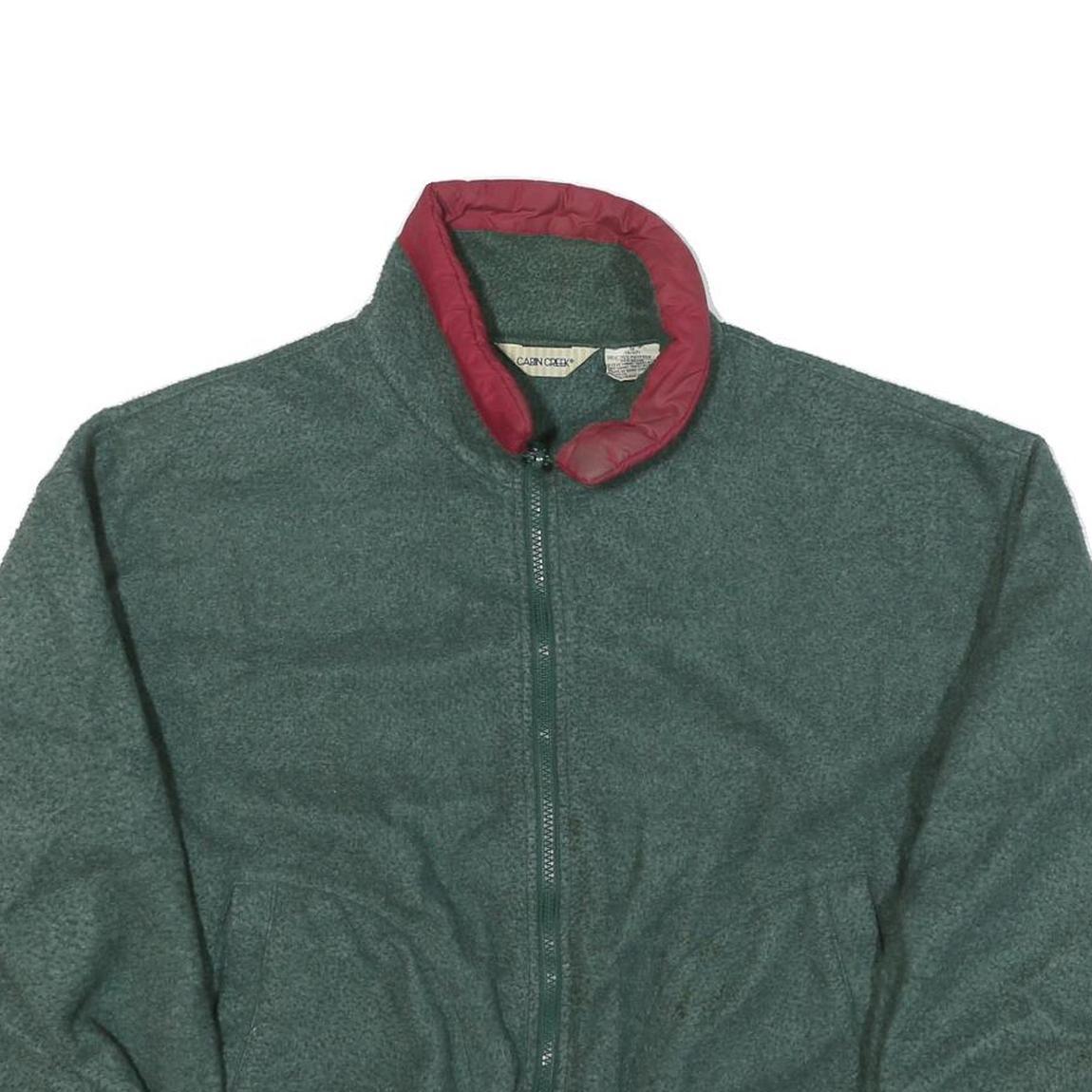 CABIN CREEK Mens Green & Burgundy Fleece Jacket S Polyester Blend Zip Casual