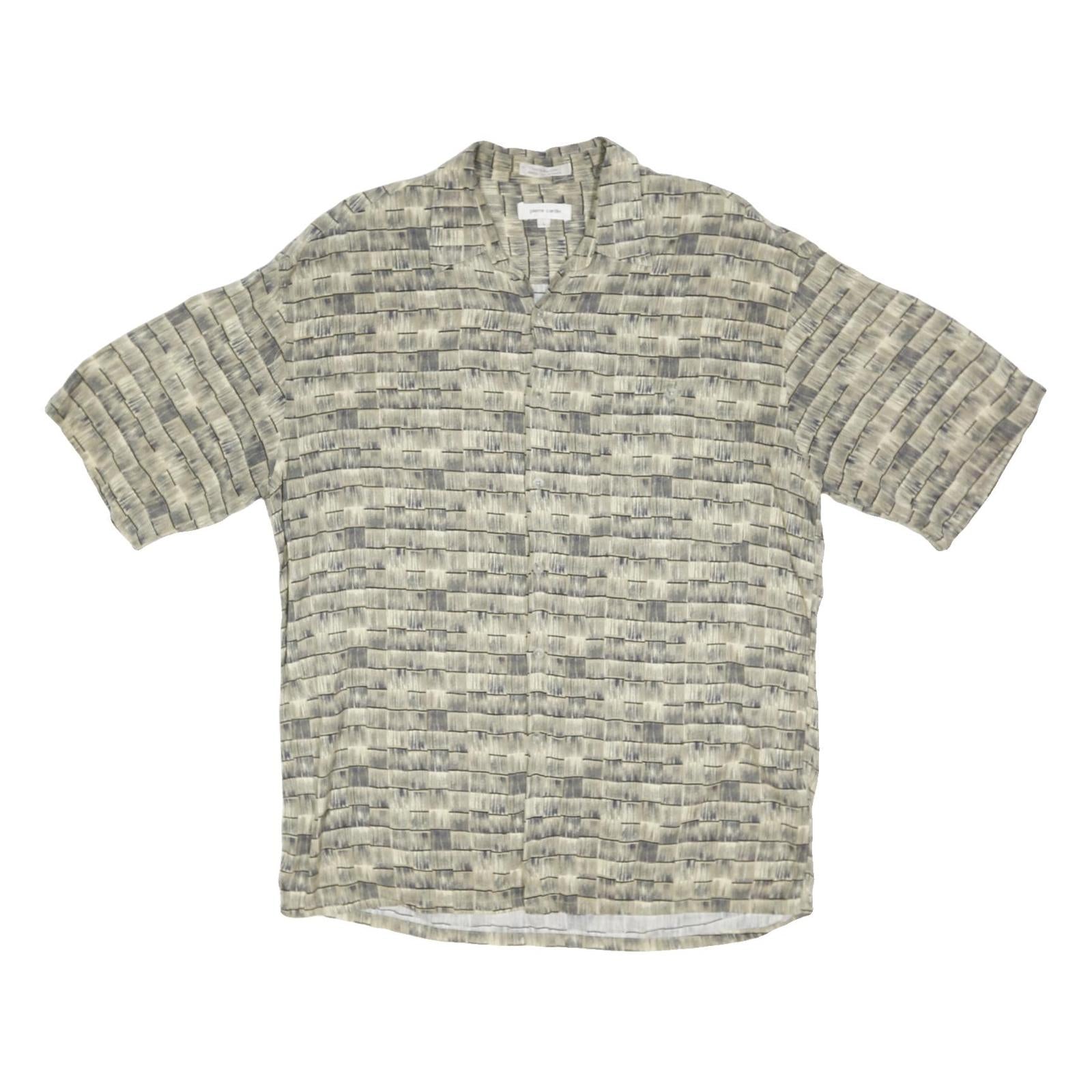 PIERRE CARDIN Mens Grey Pattern Rayon Shirt M Casual Short Sleeve Summer