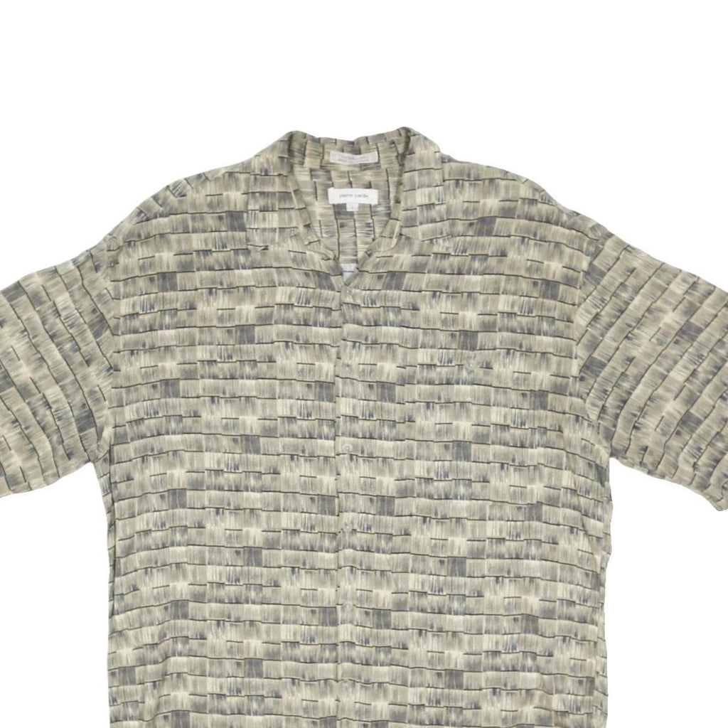 PIERRE CARDIN Mens Grey Pattern Rayon Shirt M Casual Short Sleeve Summer