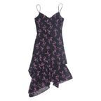 PIMKIE Asymmetrical Womens Day Dress Black Floral Sleeveless Midi S
